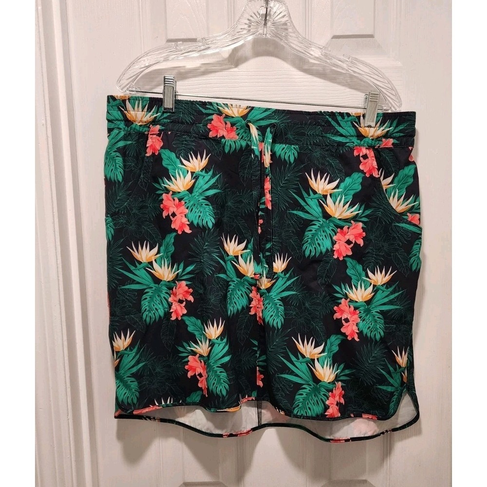 Duluth Trading Co Women's Pier Genius Skirt Size L Tropical Print Has Pockets